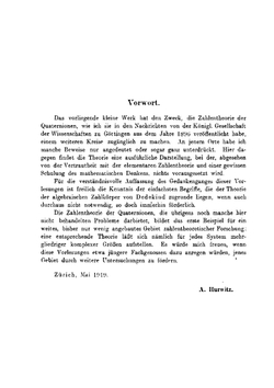 Vorlesungen über die Zahlentheorie der Quaternionen | Adolf Hurwitz