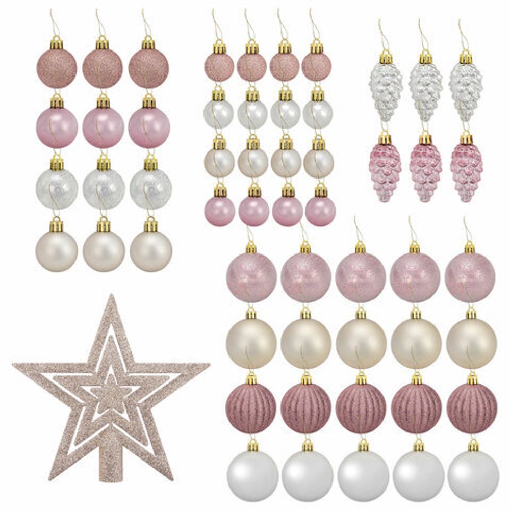 Шары новогодние ёлочные "Champagne" 55 предметов, кремовое серебро/золото, ЗОЛОТАЯ СКАЗКА, 591719