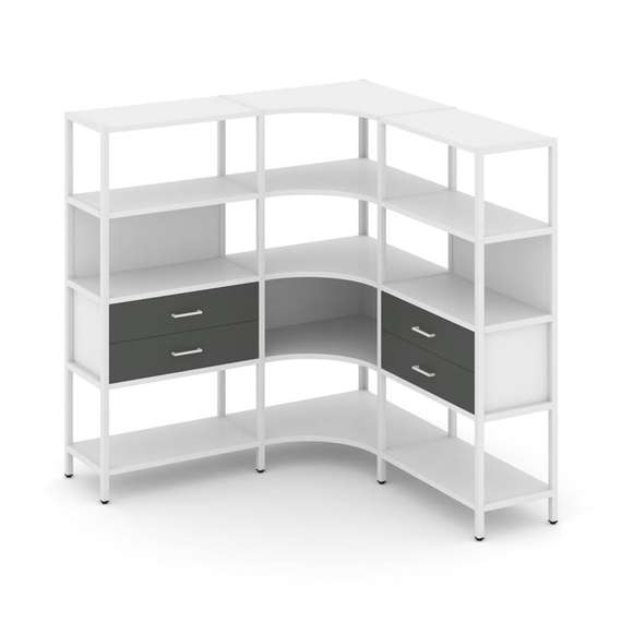 Shelf System Трехсекционный угловой стеллаж четырехярусный с ящиками SN.STMU-431 Белый/Антрацит/Мета