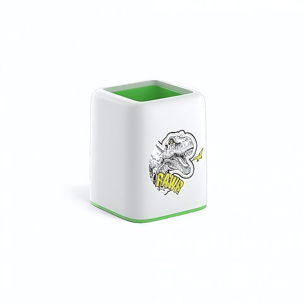 Подставка настольная Forte, Dinosaur Park, белый с зеленой неон. вставкой (ErichKrause)