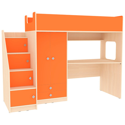 Кровать-чердак КарИВи Л-А606.3 75х190  Дуб Молочный Оранжевый
