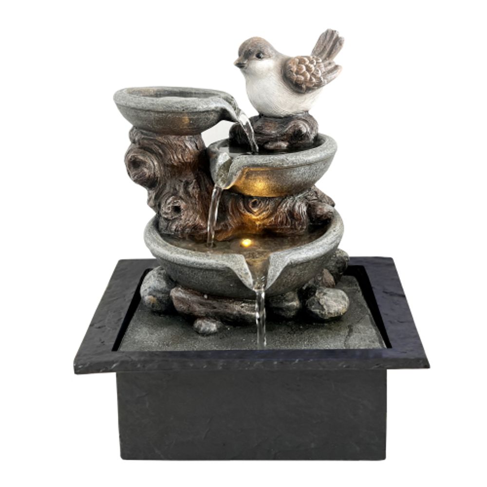 Настольный фонтан GREEN APPLE GANF-13 Птичка на камне | GREEN APPLE