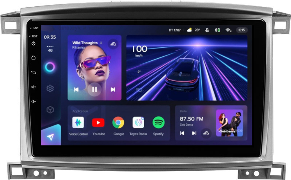Магнитола для Toyota Land Cruiser 100, Lexus LX470 2002-2007 (экран климата снизу) - Teyes CC3 Android 10, ТОП процессор, 4/32 Гб, CarPlay, SIM-слот