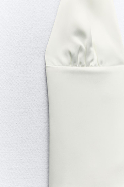 ZARA АТЛАСНЫЙ ТОП С ГОРЛОВИНОЙ ХАЛТЕР И ЗАВЯЗКАМИ, БЕЛЫЙ