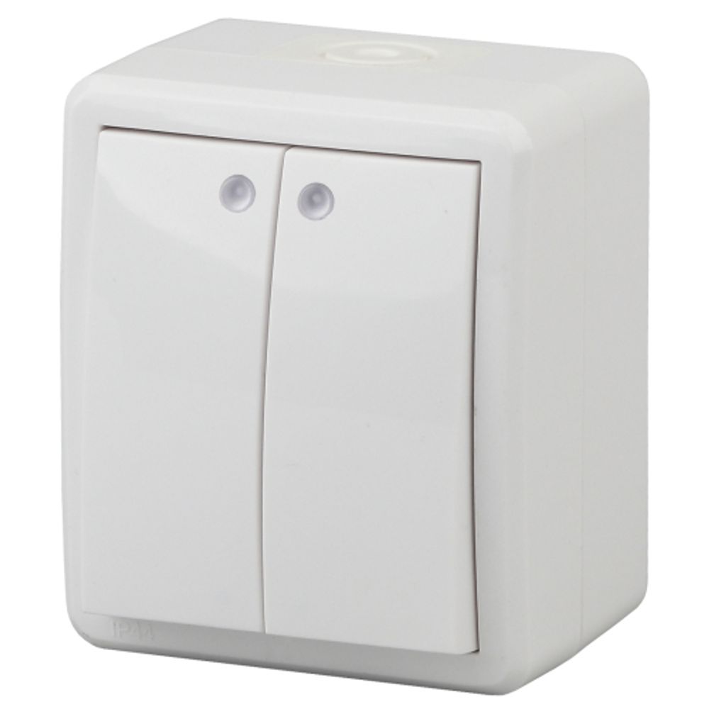 11-1405-01 ЭРА Выключатель двойной с подсветкой IP54, 10АХ-250В, ОУ, Эра Эксперт, белый | Эра Эксперт