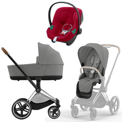 Коляска 3 в 1 Cybex Priam IV Chrome Brown complete и автокресло Aton B2 i-Size Dynamic Red Mirage Grey