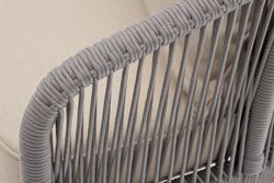 "Канны" диван 3-местный плетеный из роупа, каркас алюминий белый муар, роуп светло-серый круглый, ткань бежевая 15052