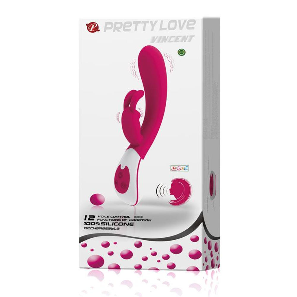 Розовый силиконовый вибратор Vincent со стимулятором-кроликом и голосовым контролем - 21,5 см. (Цвет: розовый)