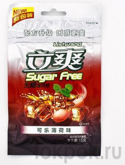 Освежающие леденцы без сахара со вкусом мяты и колы Lishuang Sugar Free, 15 гр