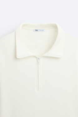 ZARA ТОЛСТОВКА С КОРОТКОЙ ЗАСТЕЖКОЙ-МОЛНИЕЙ, ЖЕЛТОВАТО-БЕЛЫЙ