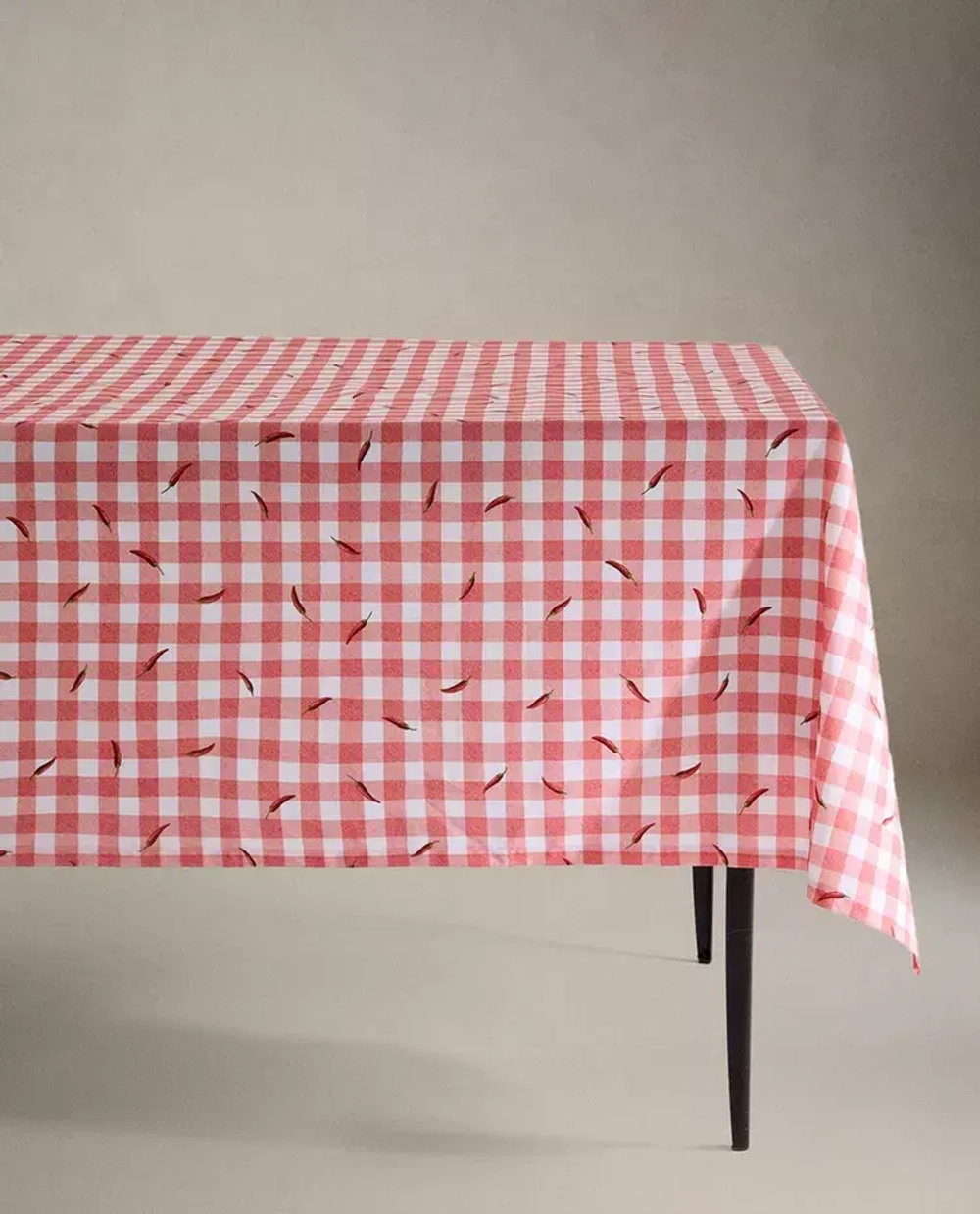 ZARA HOME ХЛОПКОВАЯ СКАТЕРТЬ В КЛЕТКУ С ПРИНТОМ, КРАСНЫЙ