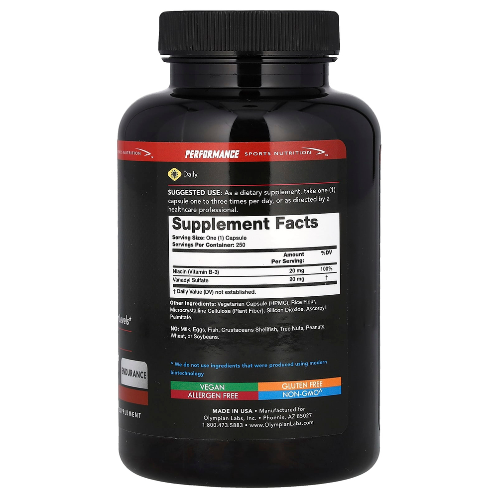 Olympian Labs, ванадилсульфат, 20 мг, 250 капсул