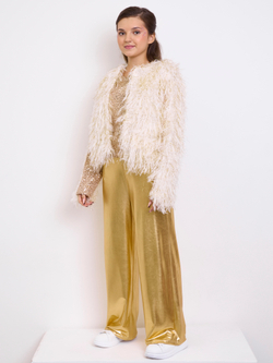 Костюм тройка брючный праздничный с пайетками для девочки золото бежевый