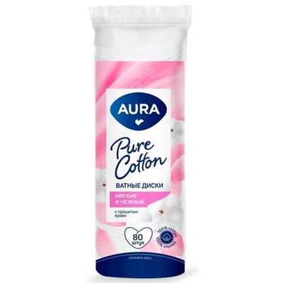 AURA ватн.диски п/э с вер.80 шт.