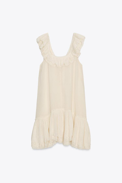 ZARA ПЛАТЬЕ С КРУЖЕВОМ И ВОЛАНАМИ — ZW COLLECTION, ЭКРЮ