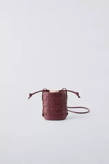 ZARA СУМКА С ПЛЕТЕНЫМ УЗОРОМ, БОРДОВО-КРАСНЫЙ