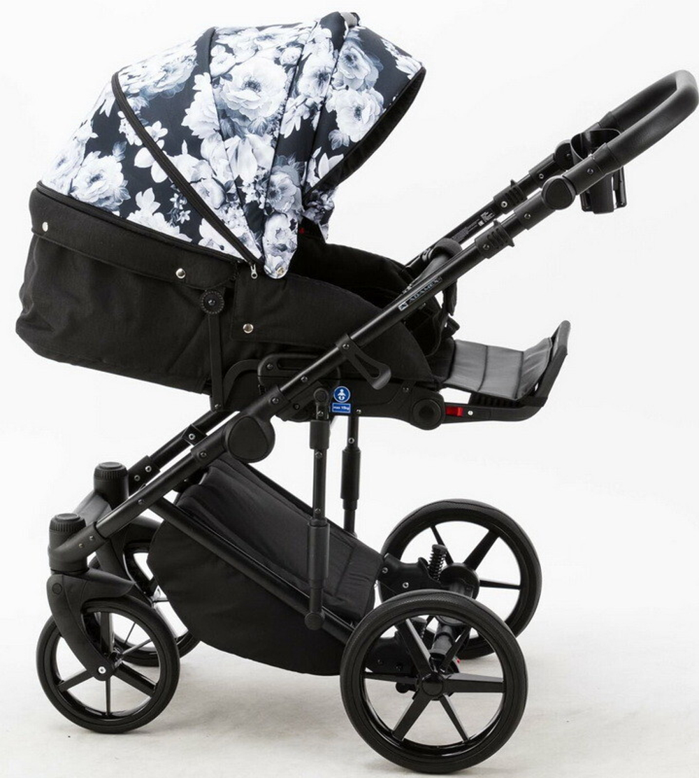 Детская коляска Adamex Zico Flowers 2 в 1 Z-FL11 ЧЁРН-БЕЛ ЦВЕТЫ+ ЧЁРН.ТК