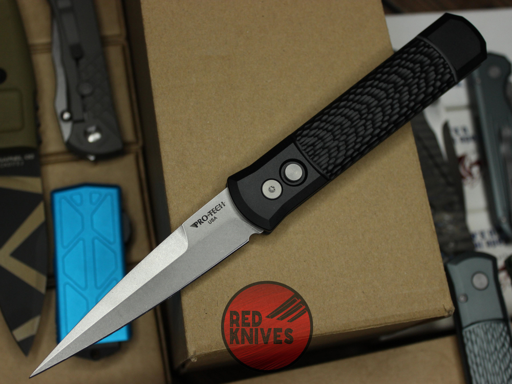 Нож Pro-Tech Godfather Black (кастом) - черная рукоять, клинок стоунвош