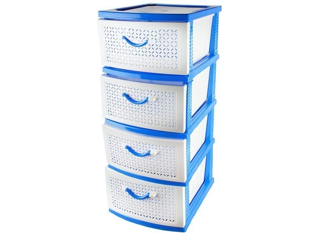 Комод 4-х секционный "Ромашка" голубой/белый