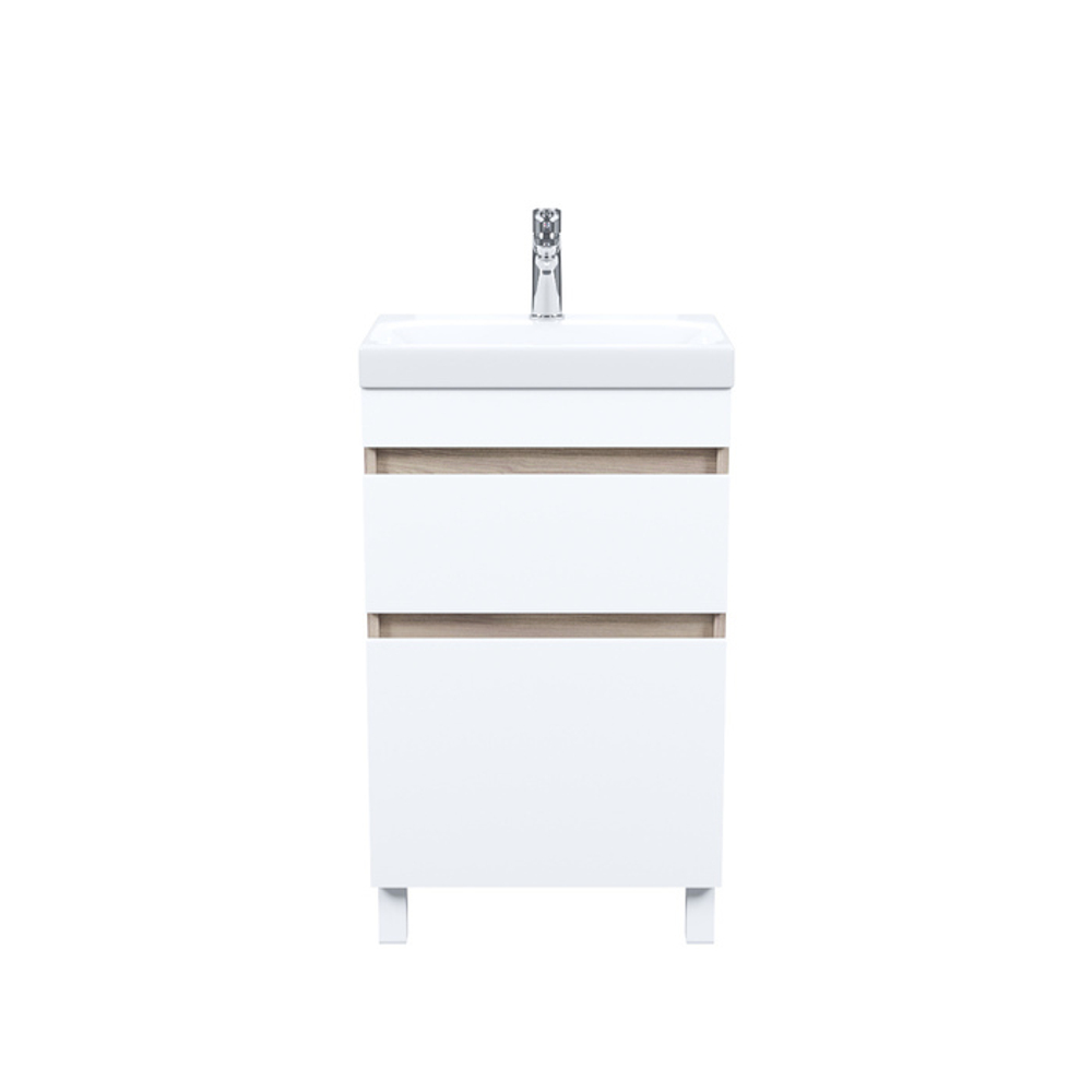 Тумба с умывальником напольная с ящиками IDDIS Zodiac, 50 см, белая/под дерево, ZOD5ABFi95K