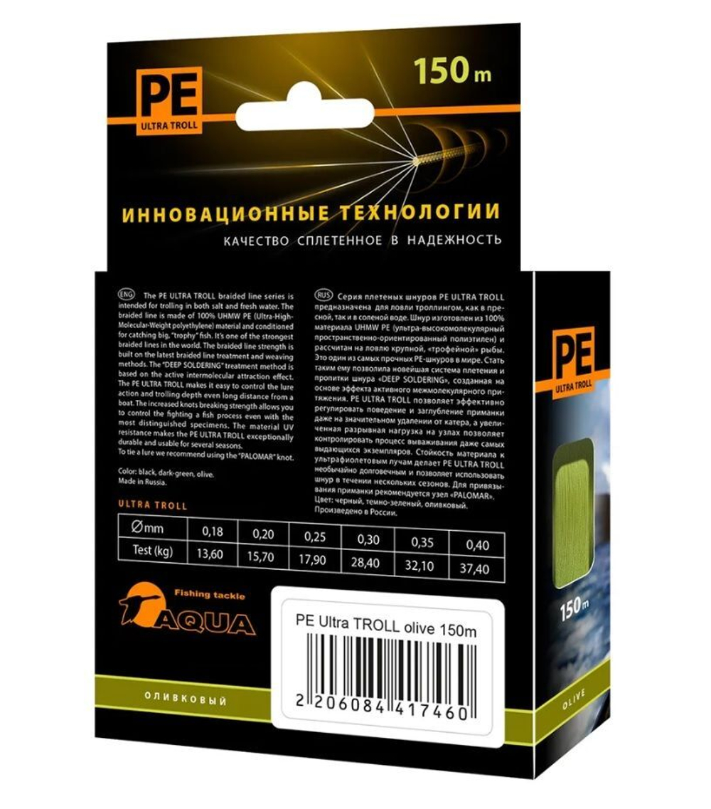 Плетеный шнур рыболовный TROLL Dark Green 0,18mm 150m