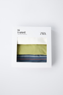 ZARA НАБОР ИЗ 3 ФУТБОЛОК В ПОЛОСКУ, ФИСТАШКОВЫЙ