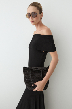Massimo Dutti Трикотажное платье миди с открытыми плечами, черный