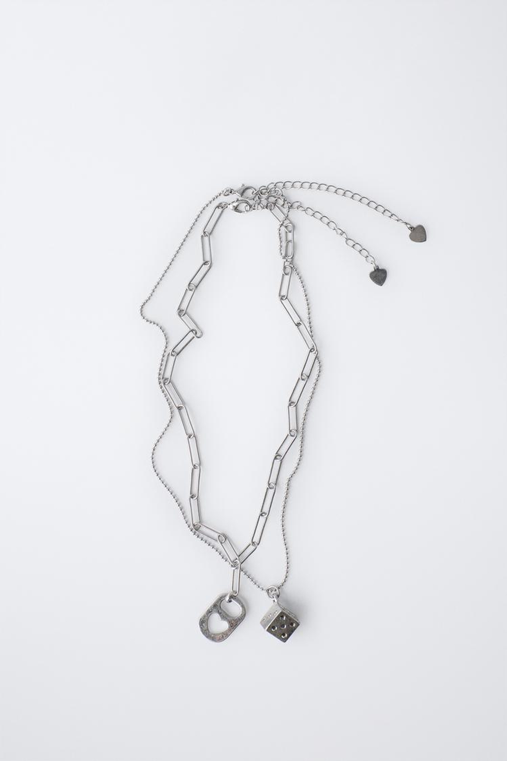 ZARA НАБОР ИЗ ДВУХ ОЖЕРЕЛИЙ С ПЛАСТИНОЙ И КУБИКОМ, СЕРЕБРИСТЫЙ
