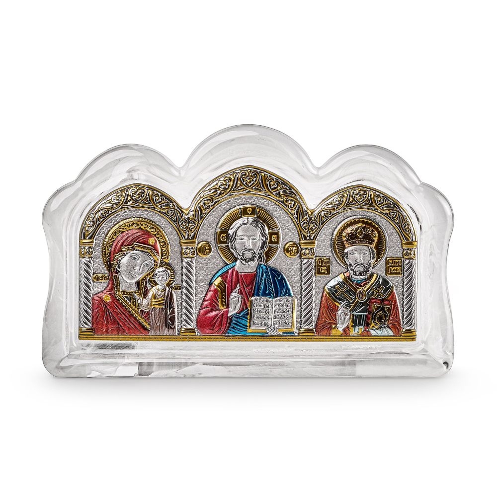 Спаситель, Казанская БМ, Николай Чудотворец, триптих, муранское стекло, эмаль 78х125