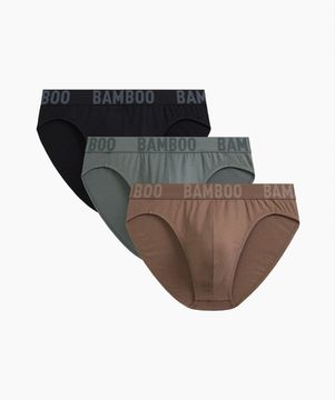 Мужские трусы (3шт) слипы спорт Atlantic 3MP-199, бамбук, светлый хаки + черный + бежевый