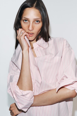 ZARA РУБАШКА ОВЕРСАЙЗ ИЗ ПОПЛИНА, ОТТЕНКИ РОЗОВОГО