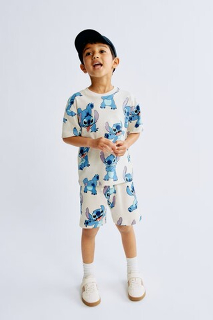 H&M Комплект из шортов и футболки с принтом, кремовый