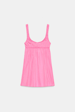 ZARA КОРОТКОЕ НЕЙЛОНОВОЕ ПЛАТЬЕ С ФИКСАТОРАМИ, НЕОНОВЫЙ РОЗОВЫЙ