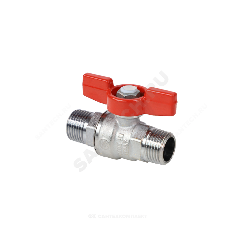 Кран шаровой латунь хром R253D Ду 32 Ру42 НР бабочка красная Giacomini R253X006