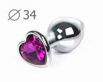 Средняя серебряная пробка с фиолетовым кристаллом в виде сердца Jewelry Plugs Anal (Цвет: серебряный с фиолетовым)
