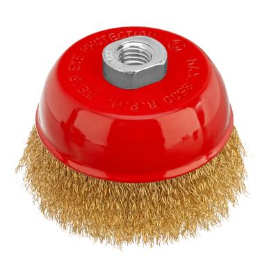 Щетка для УШМ, 100 мм, М14, "чашка", латунированная витая проволока Matrix