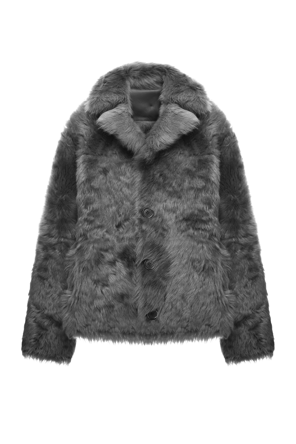 Двусторонняя чёрно-серая шуба-дублёнка