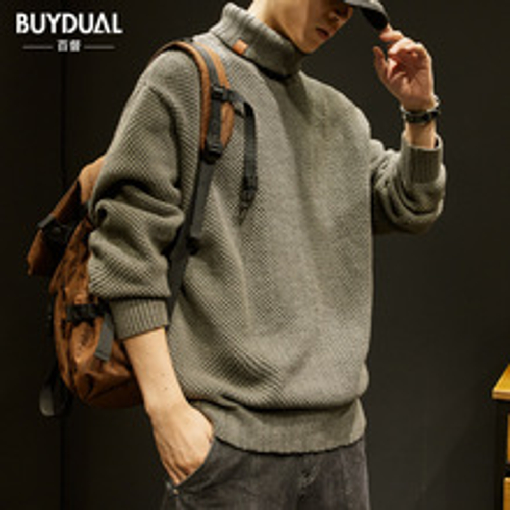 Зимний плотный свитер крупной вязки с высоким воротом, мужской свободный модный брендовый Американский трикотаж в стиле ретро, осенне-зимний мужской свитер, куртка