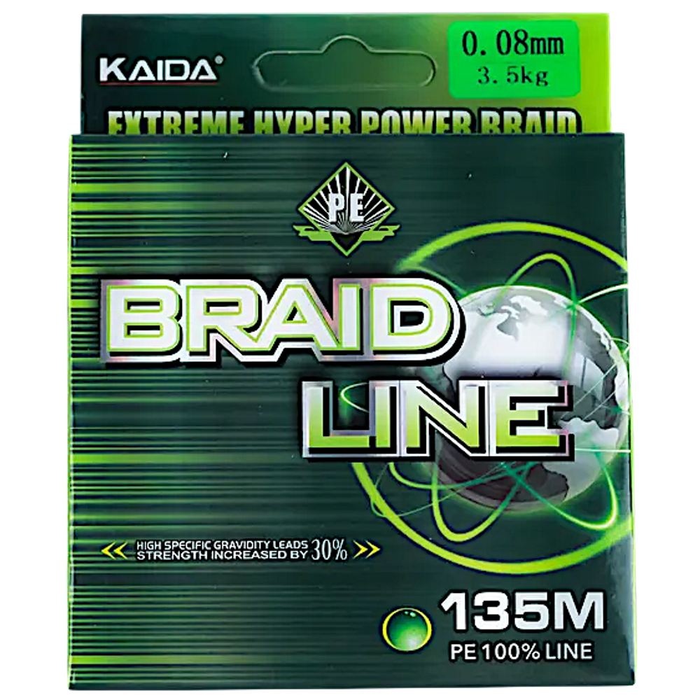 Шнур Kaida Braid Line 135м 0.10мм 4.1кг Зелёная