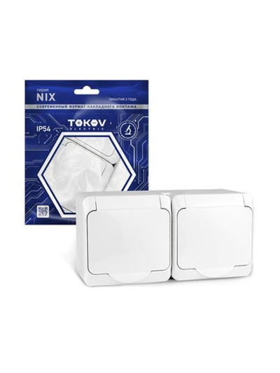 Розетка 2-м ОП Nix 16А IP54 250В с заземл. с крышкой бел. TOKOV ELECTRIC TKE-NX-R2Z-C01-IP54