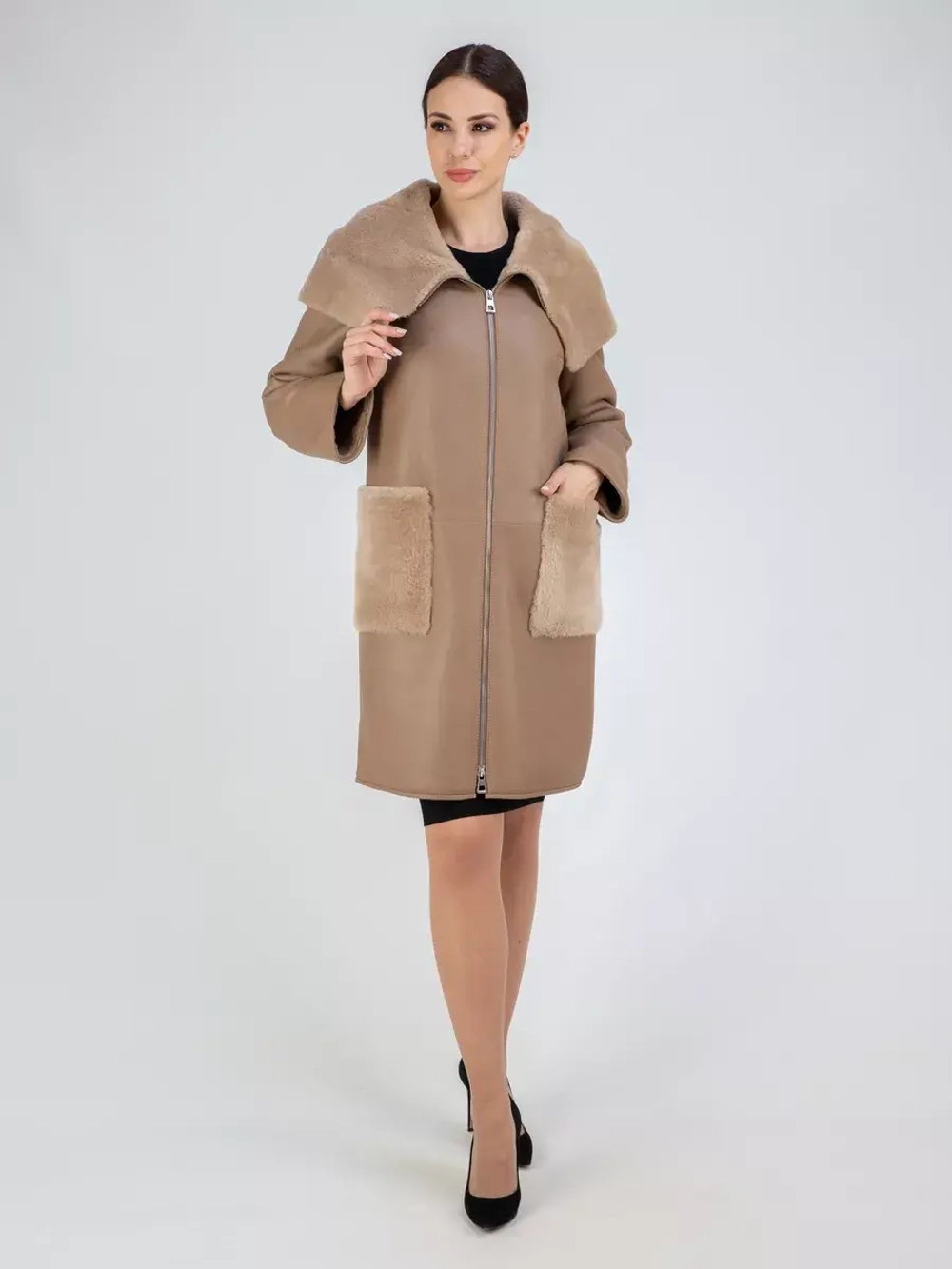 Дубленка натуральная с капюшоном длинная Турция