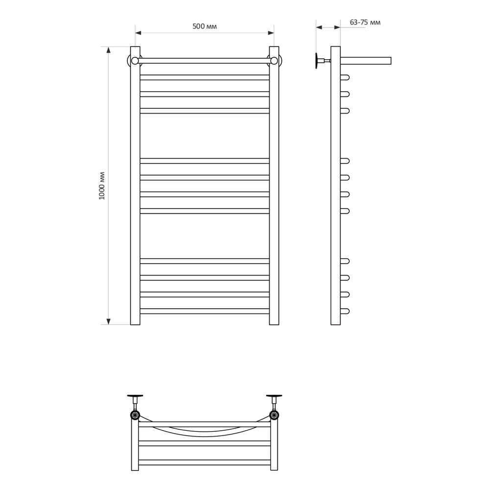 Полотенцесушитель MIXLINE CAPELLA 100х50 г2 (1/2'' ВР, 11 перекладин + ПОЛКА) водяной