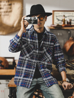 American Ретро Рубашка с длинными рукавами в крупную клетку с накладными карманами/