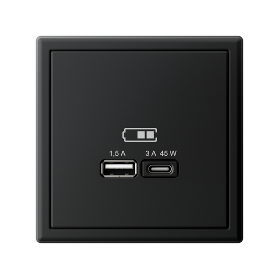 Розетка USB ArtGallery тип A+C 45Вт QC PD высокоскор. ЗУ механизм карбон SE GAL001029