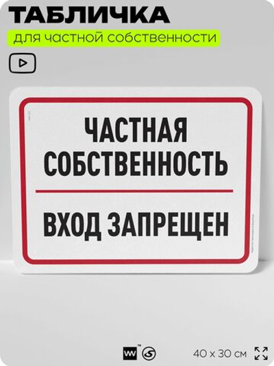 Табличка для частной территории "Частная собственность, вход запрещен", на дом, для участка, организаций, предупреждающая, 40х30 см, Silver Plane x Айдентика Технолоджи