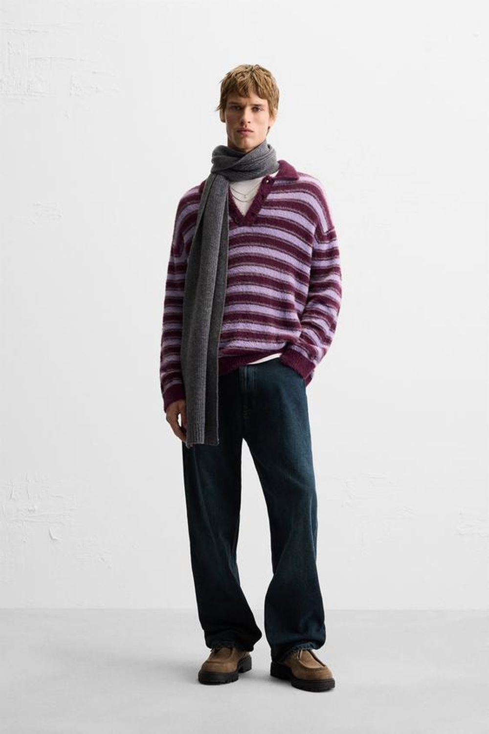 ZARA ПОЛО ИЗ ВОРСИСТОГО ТРИКОТАЖА, ЛИЛОВЫЙ