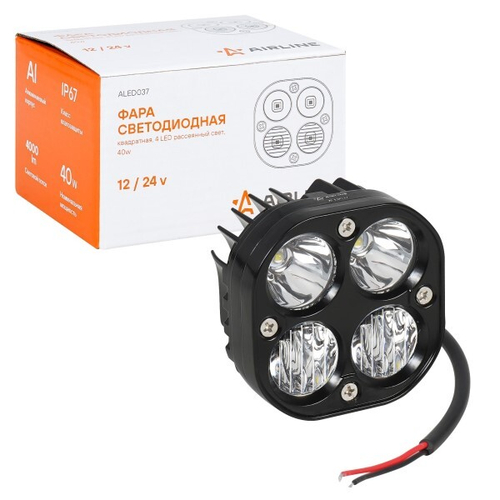 Фара светодиодная дополнительная 4 LED 40W (гладкий рефлектор + 5D линза) 12-24V 78*78*50 комбинированный свет, PLUS (AIRLINE)