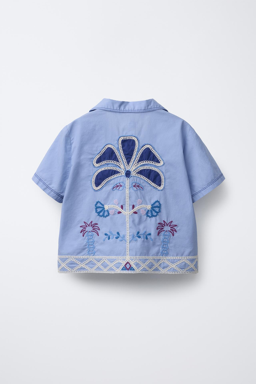 ZARA РУБАШКА С ВЫШИВКОЙ, ВЫЦВЕТШИЙ СИНИЙ