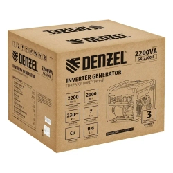 Генератор инверторный DENZEL GK-2200iF, 2.2 кВт и 212 см3 объем двигателя, 7 л объем топливного бака, ручной старт и 2 розетки, выход USB 5В и клеммы постоянного тока 12В 94707