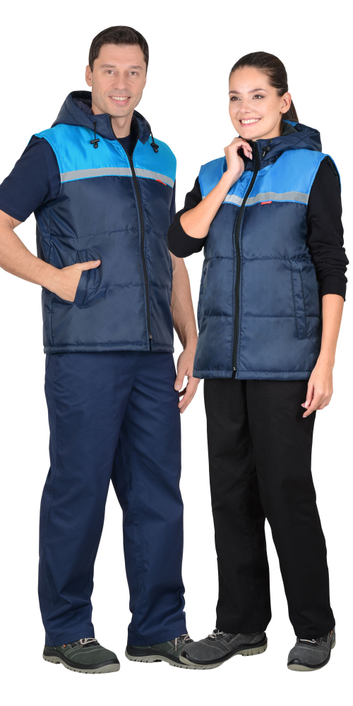 Жилет с капюшоном синий с голубым СОП 25мм